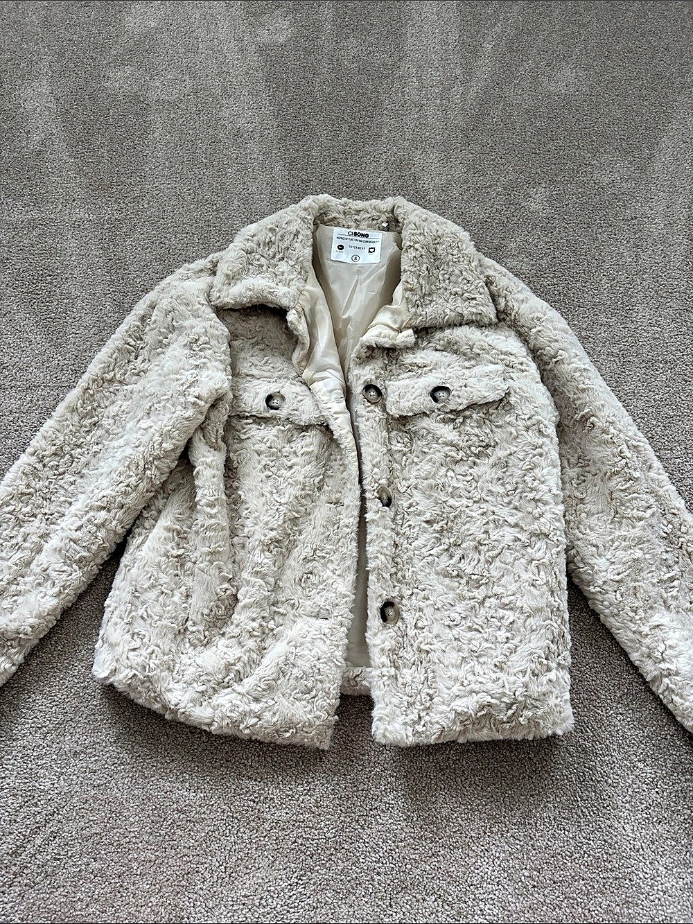 Ci Sono Cream Faux Shearling Button Jacket Small Like New